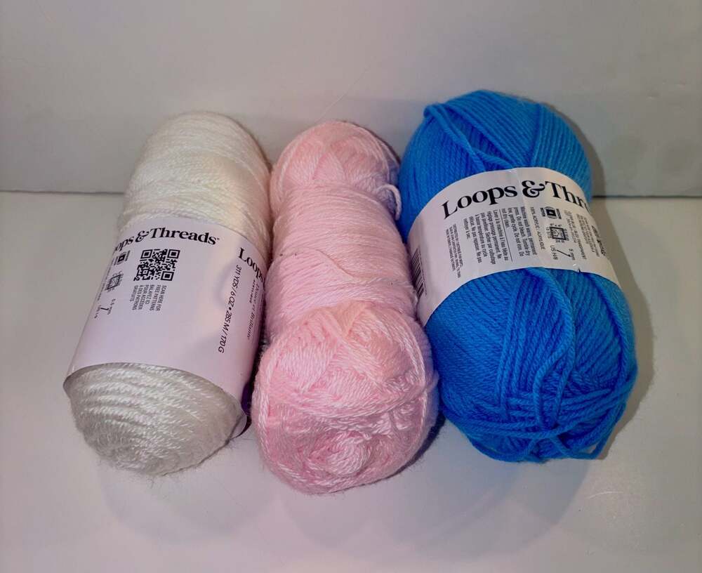Loops & Threads Yarn Bundle - Impeccable Clear Blue and Soft & Shiny White with